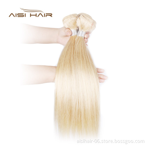 Aisi Hair Wholesale Blonde 613  Silky Straight Wave Human Hair Weave  Brazilian Human Hair 613 Bundles with Closure